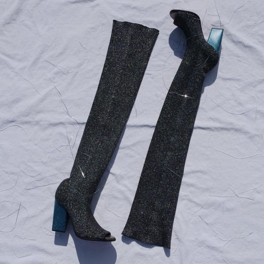 Missoni Sparkle Knit Over The Knee Peep Toe Boots